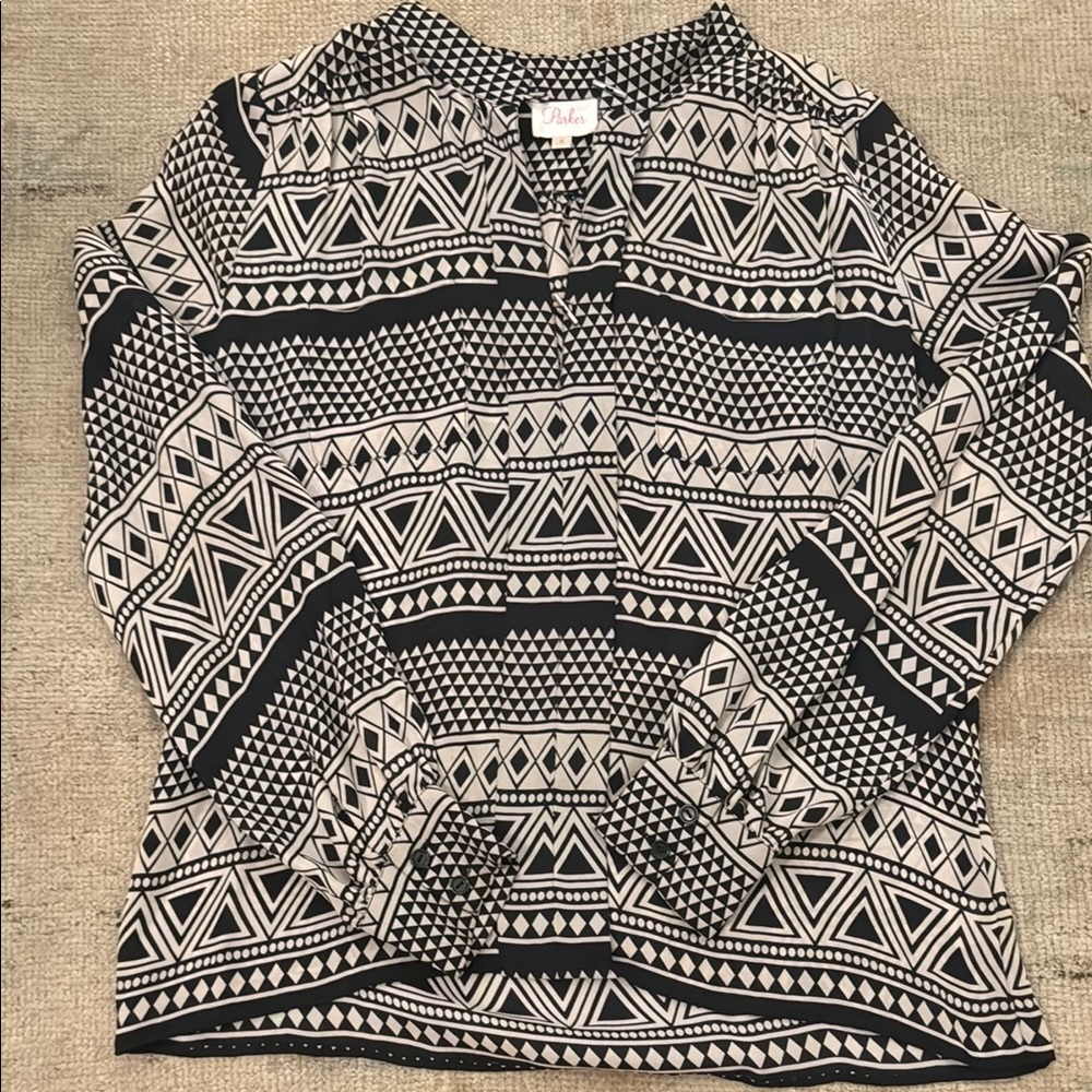 Parker Black and Tan Geometric Blouse- Small